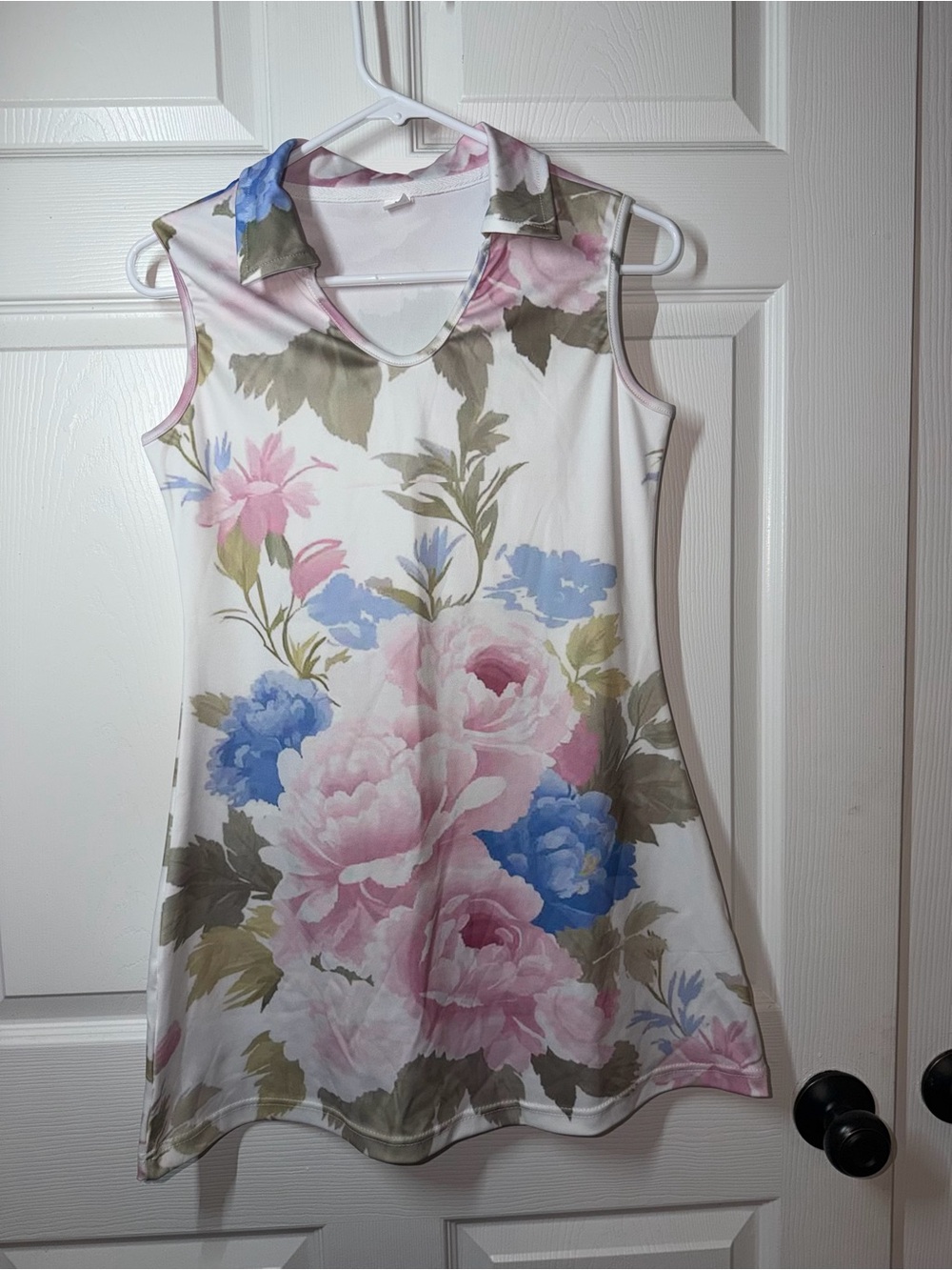 SHEIN Sleeveless Floral Collared Mini Dress - Pink & Blue